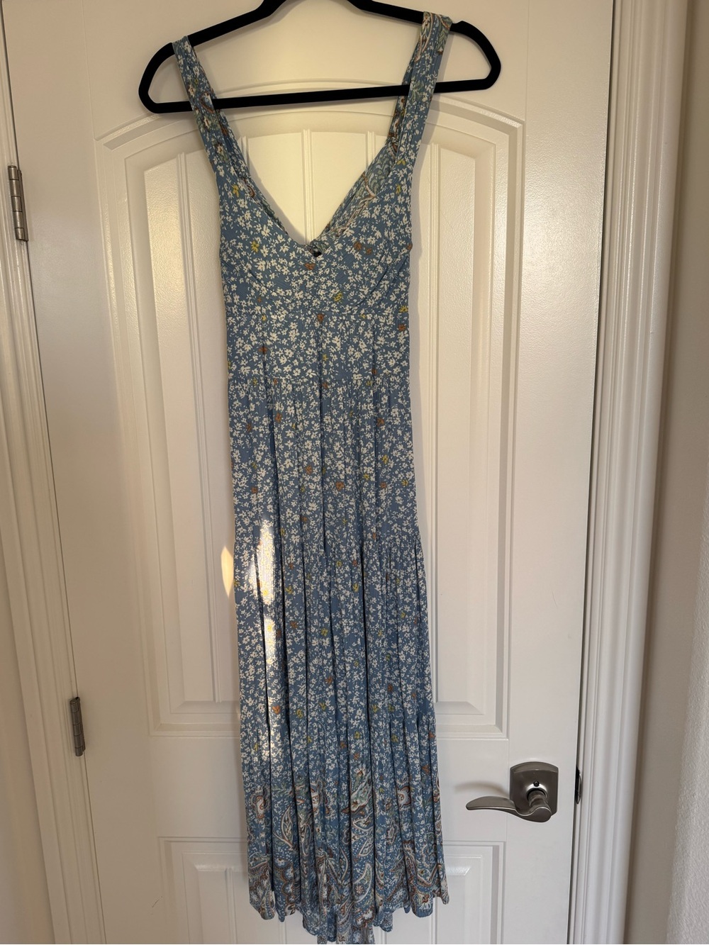 Blue Floral Maxi Dress - Sleeveless V-Neck